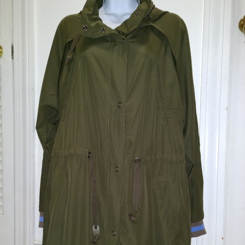 Free People jacket with blue stripes  and hood.